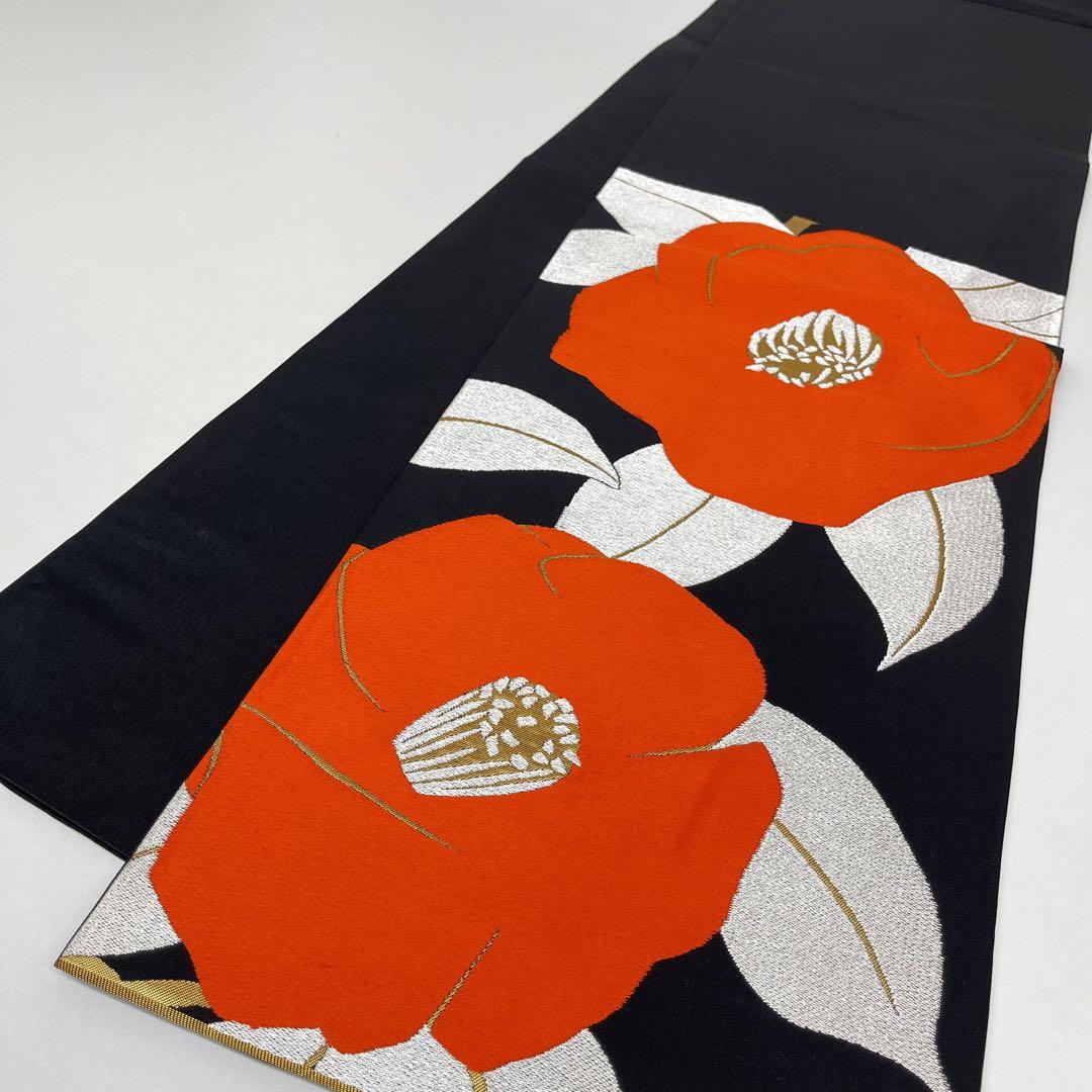 ぺこです❣️【着物と帯 時流】F347s◆正絹 袋帯◆近鉄お誂え 椿