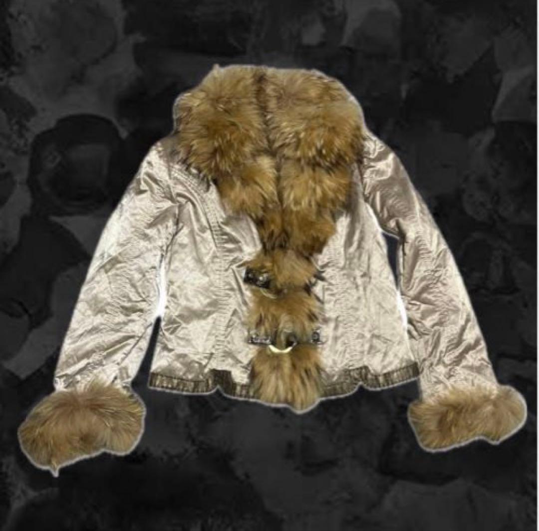 ファー 短丈 ダウン y2k 豹 光沢 00s 平成 ギャルS