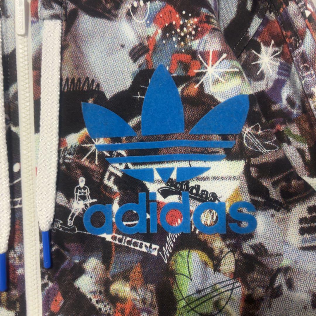 希少　90s adidas　総柄パーカー　トレフォイル　ビッグロゴ　アディダス