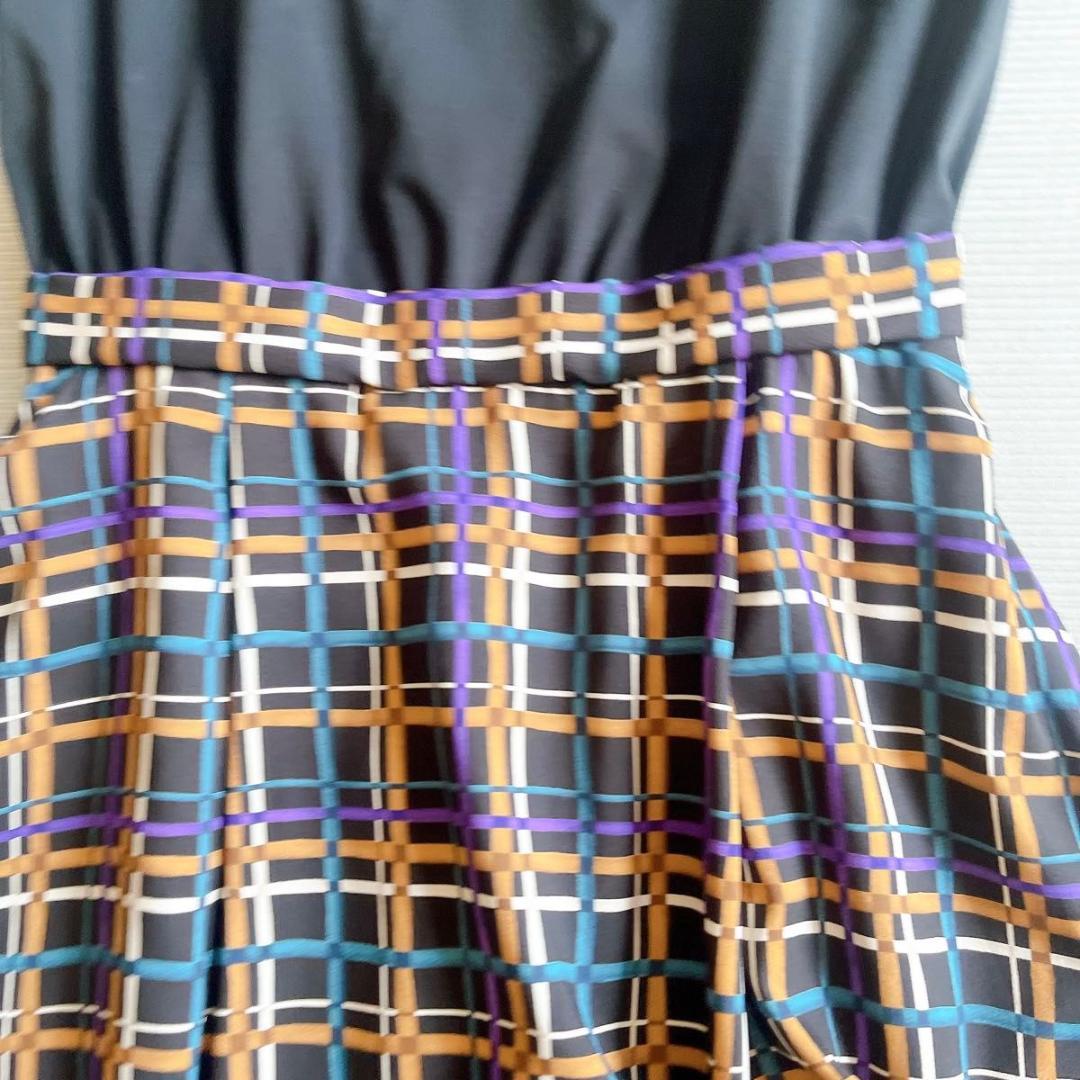 【アンタイトル】半袖ワンピース　洗える　ドッキング　チェック　２