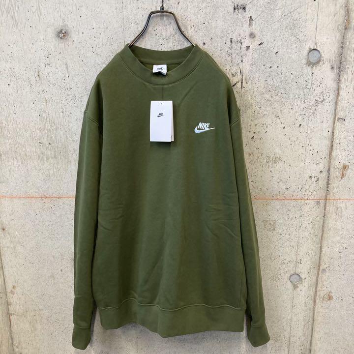 新品 NIKE ナイキ カーキ トレーナー グリーンメンズL刺繍ロゴ