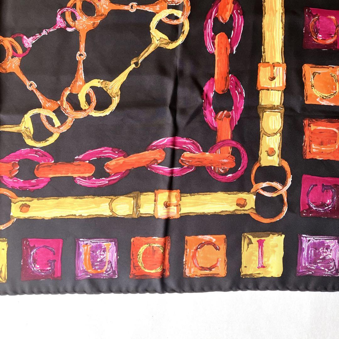 ■美品■ GUCCI グッチ ホースビット柄 シルク100% 大判 スカーフ