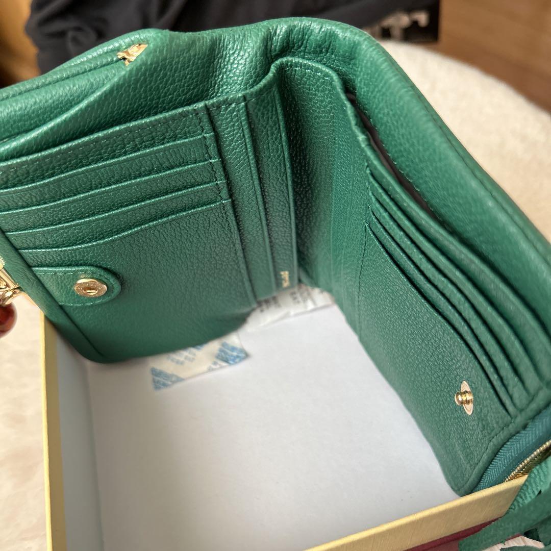 perché 緑色 ドット模様 折り財布 ペルケ 未使用