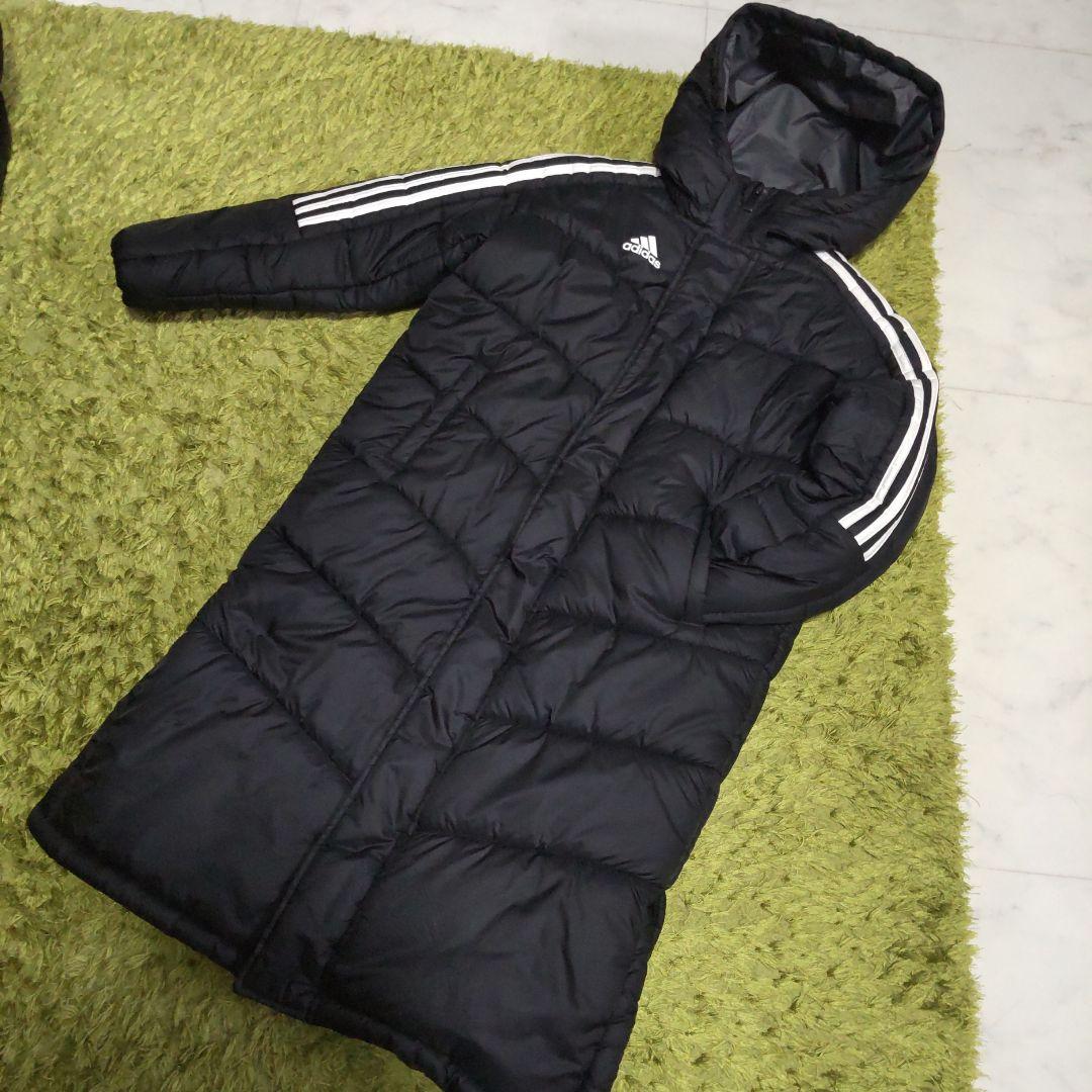 adidas アディダス ベンチコート 130 3本 ライン ブラック 中綿