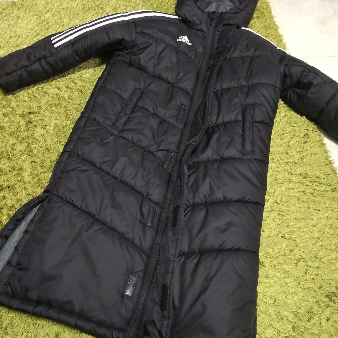adidas アディダス ベンチコート 130 3本 ライン ブラック 中綿