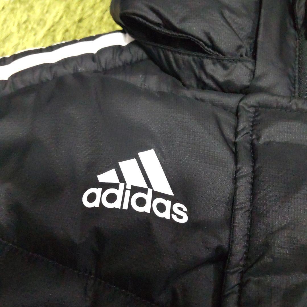 adidas アディダス ベンチコート 130 3本 ライン ブラック 中綿