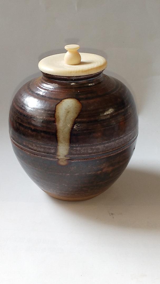 清水茂生 文琳 茶入 仕覆 紹巴織 花鳥紋 即中斎好み 共箱 高取焼茶入 美品