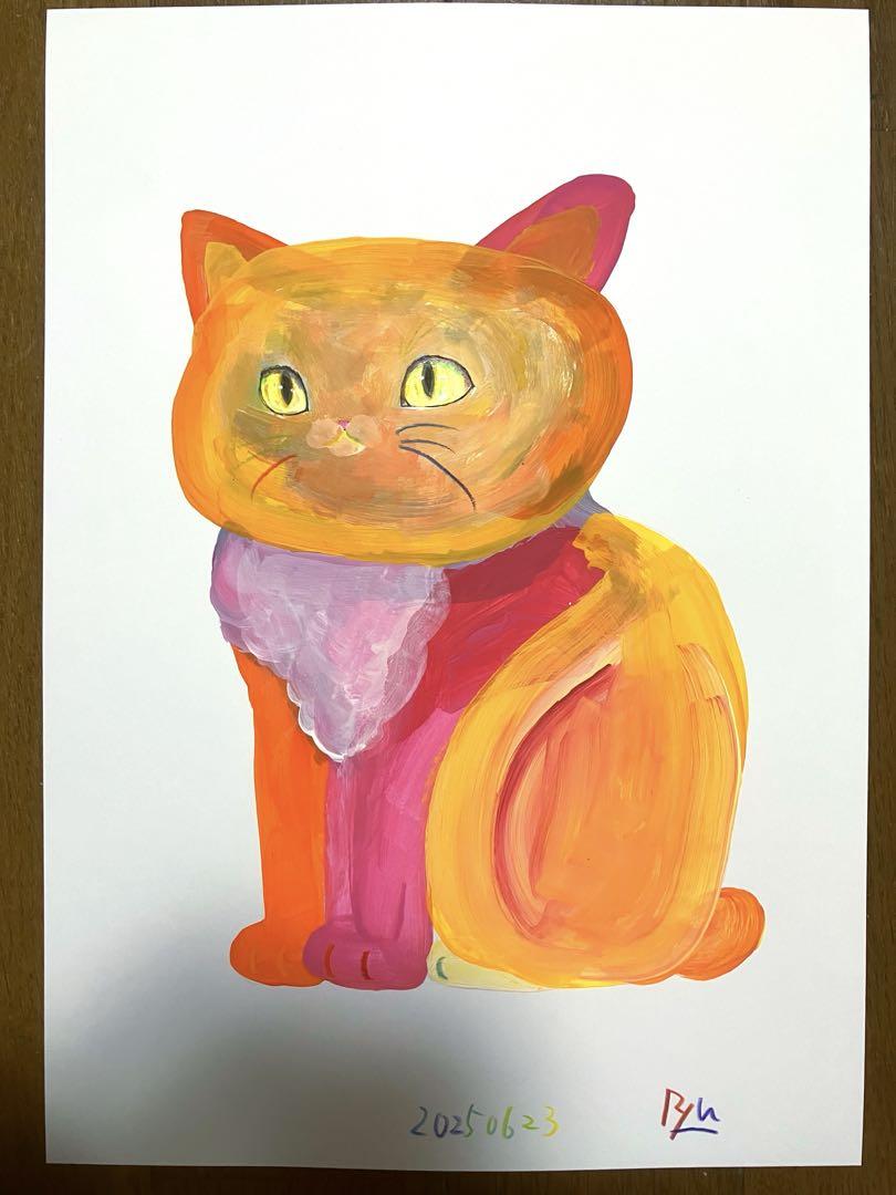 ドローイングねこ) 猫ドローイング原画絵画イラストペット