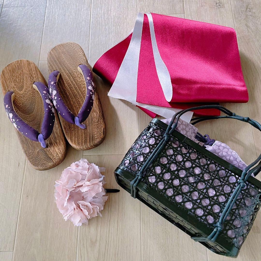 メーカー包装済】 浴衣小物4点セット▪︎かごバッグ▪︎花の髪飾り
