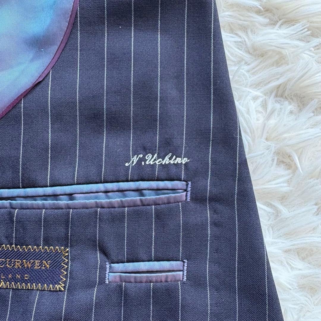 美品 KENT&CURWEN セットアップ シルク混 ストライプ 濃紺 AB5 美品 KENT&CURWEN セットアップ シルク混 ストライプ 濃紺 AB5