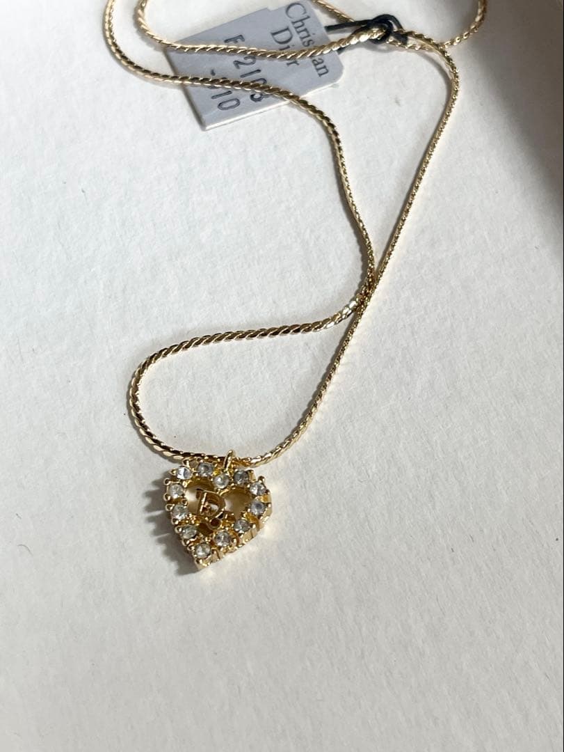 新品 ディオール Dior ネックレス ハート ロゴ ラインストーン ゴールド