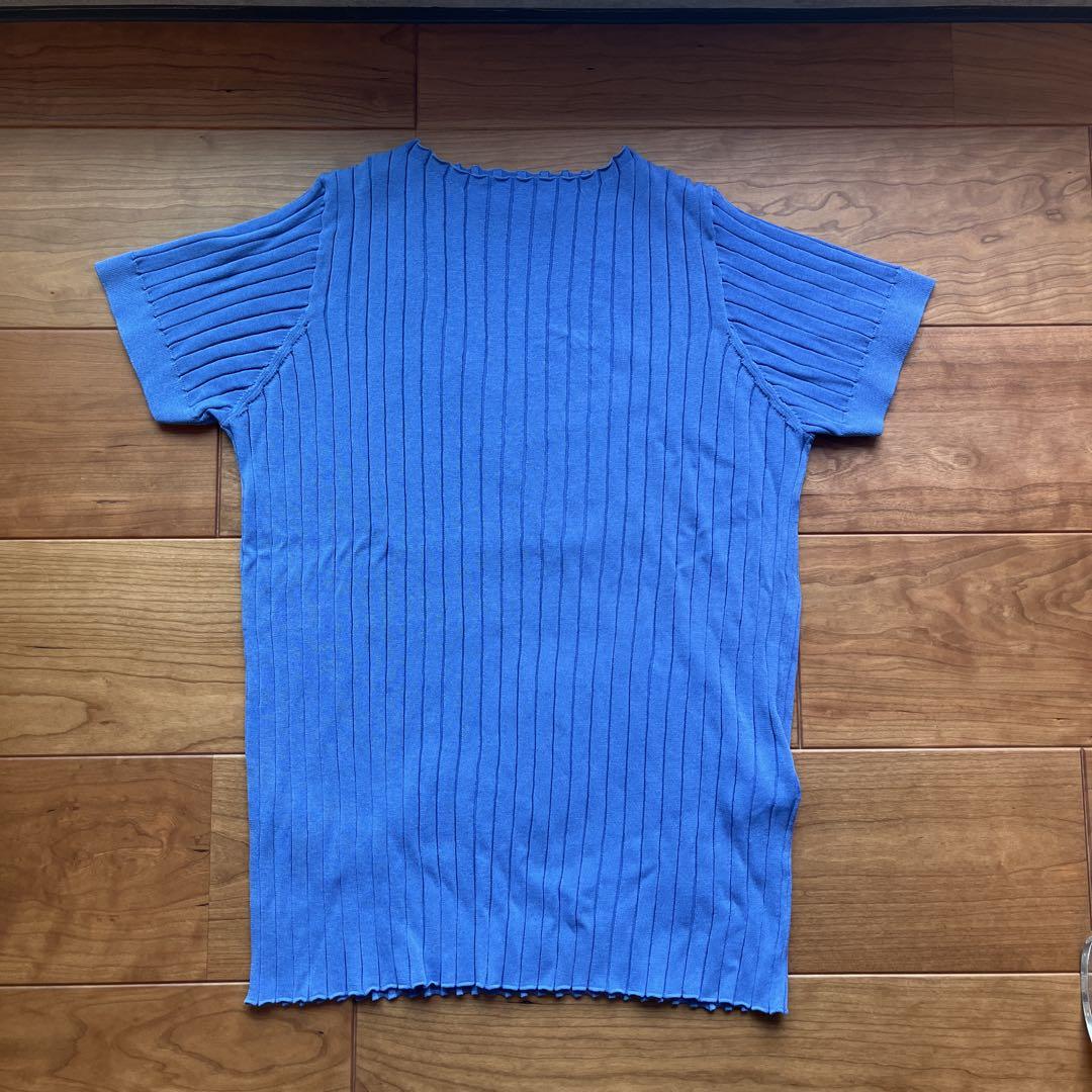 ebure 青 リブ編み 半袖Tシャツ