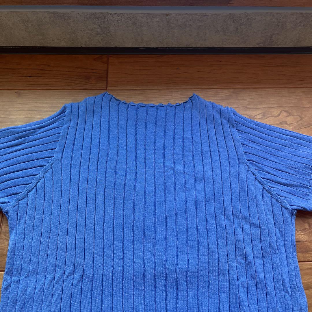 ebure 青 リブ編み 半袖Tシャツ