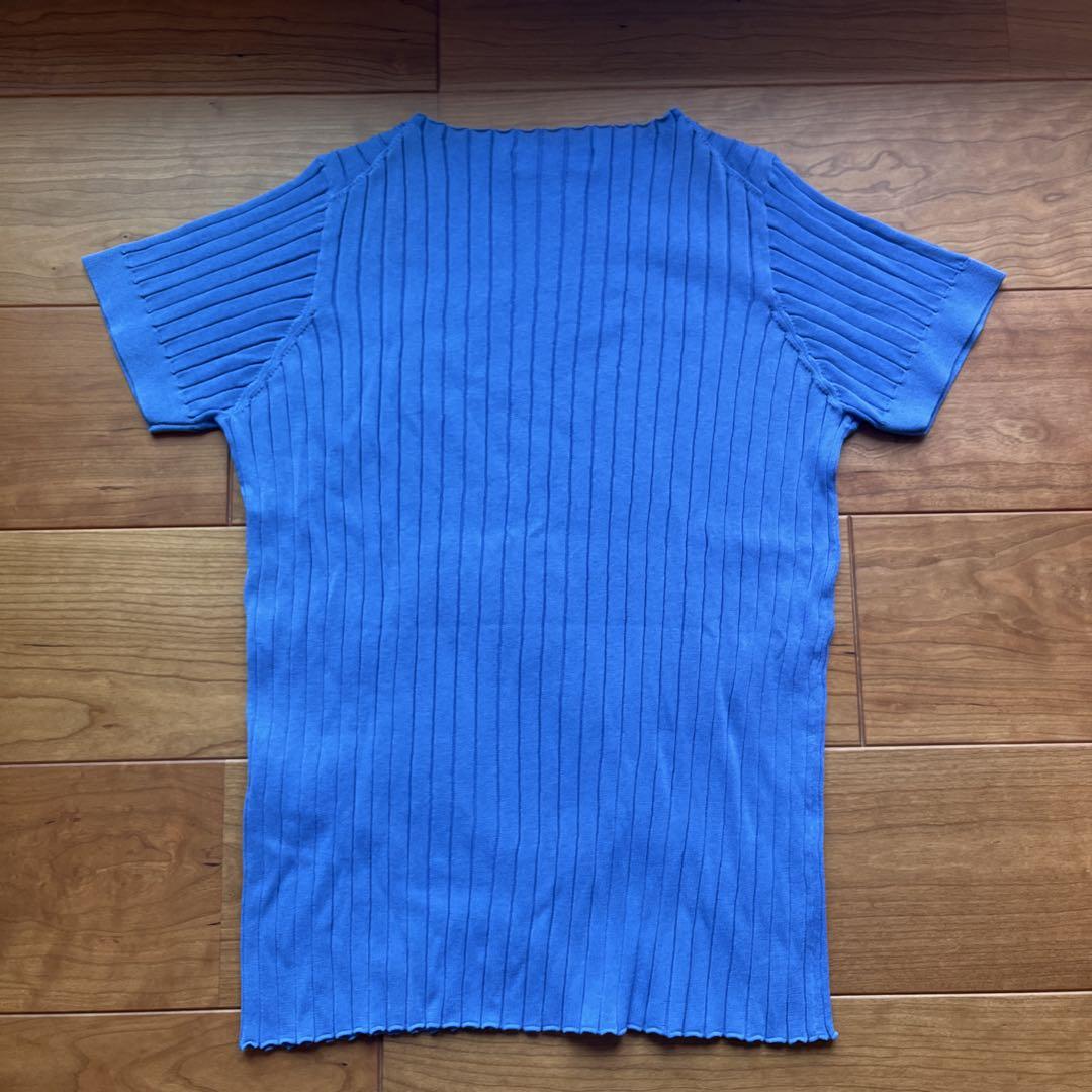 ebure 青 リブ編み 半袖Tシャツ