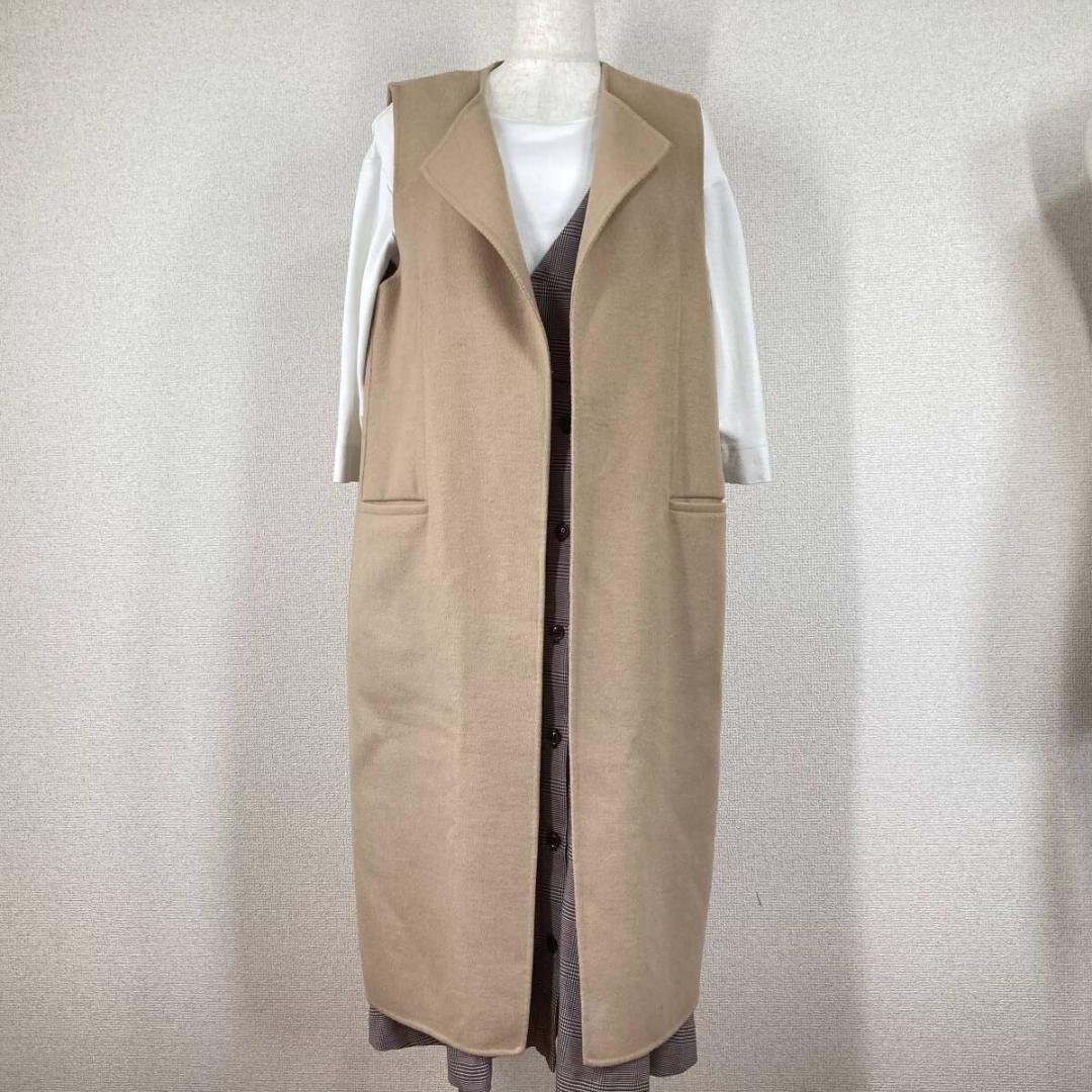 ZARA  ロングジレ ウール ZARA】ジレ カーディガン キャメル M ロング ウール ブレンド