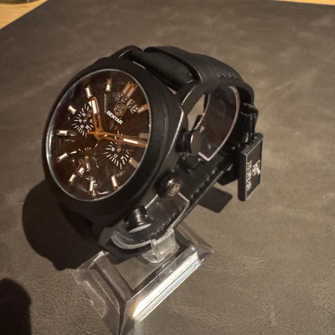 BENYAR BY-5205 クロノグラフ ブラック メンズ腕時計 スケダイヤル