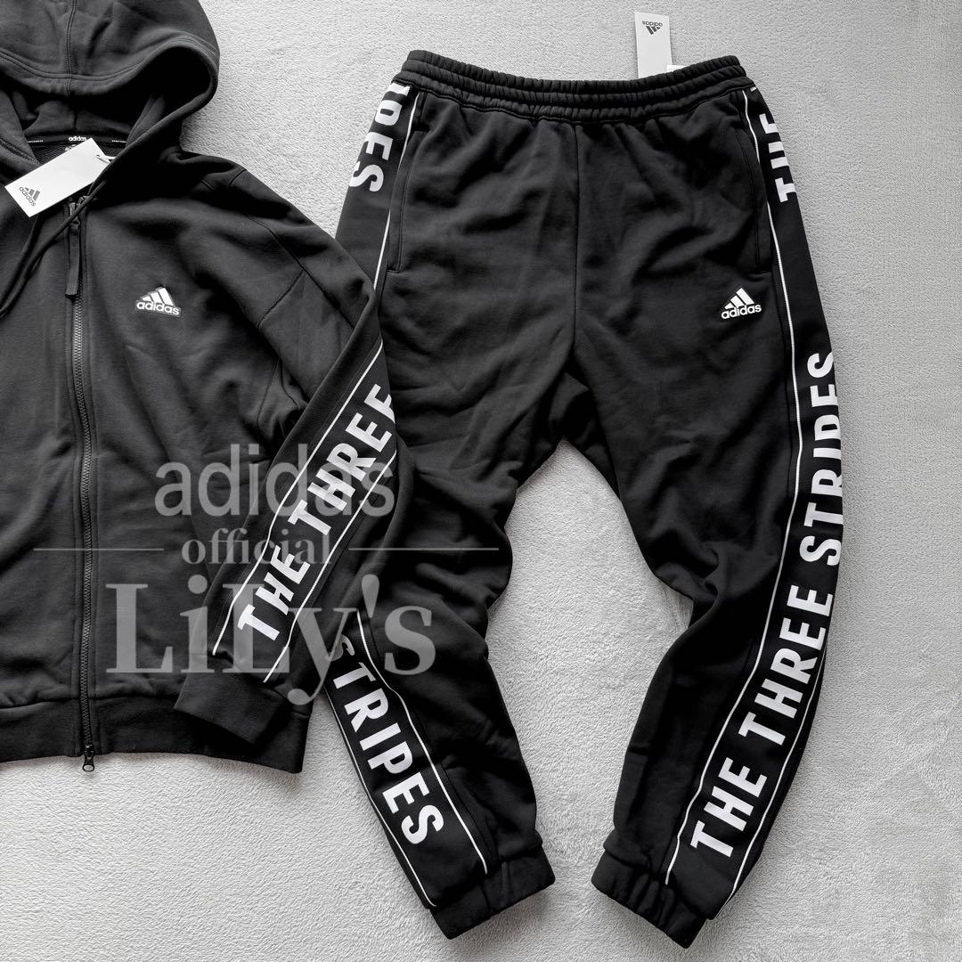 新品　adidasセットアップ　XLサイズ　スリーストライプス　黒白