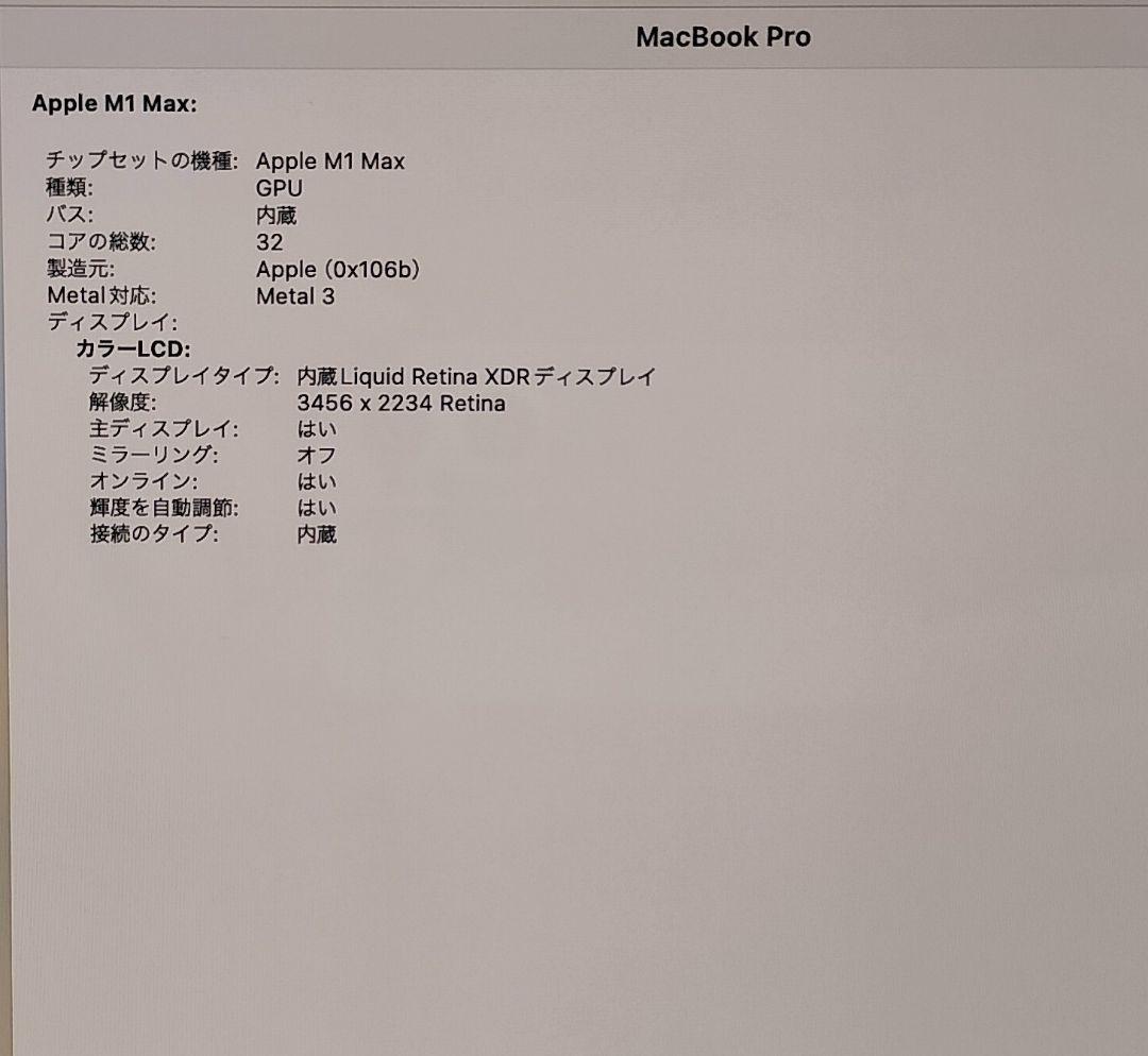 MacBook Pro M1 Max 16インチ メモリ64GB SSD1TB 画像11