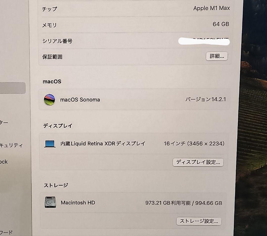 MacBook Pro M1 Max 16インチ メモリ64GB SSD1TB 画像9