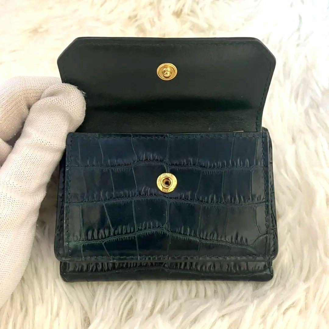 【極美品】ミュウミュウ コンパクトウォレット 三つ折り財布 クロコ型押し 緑