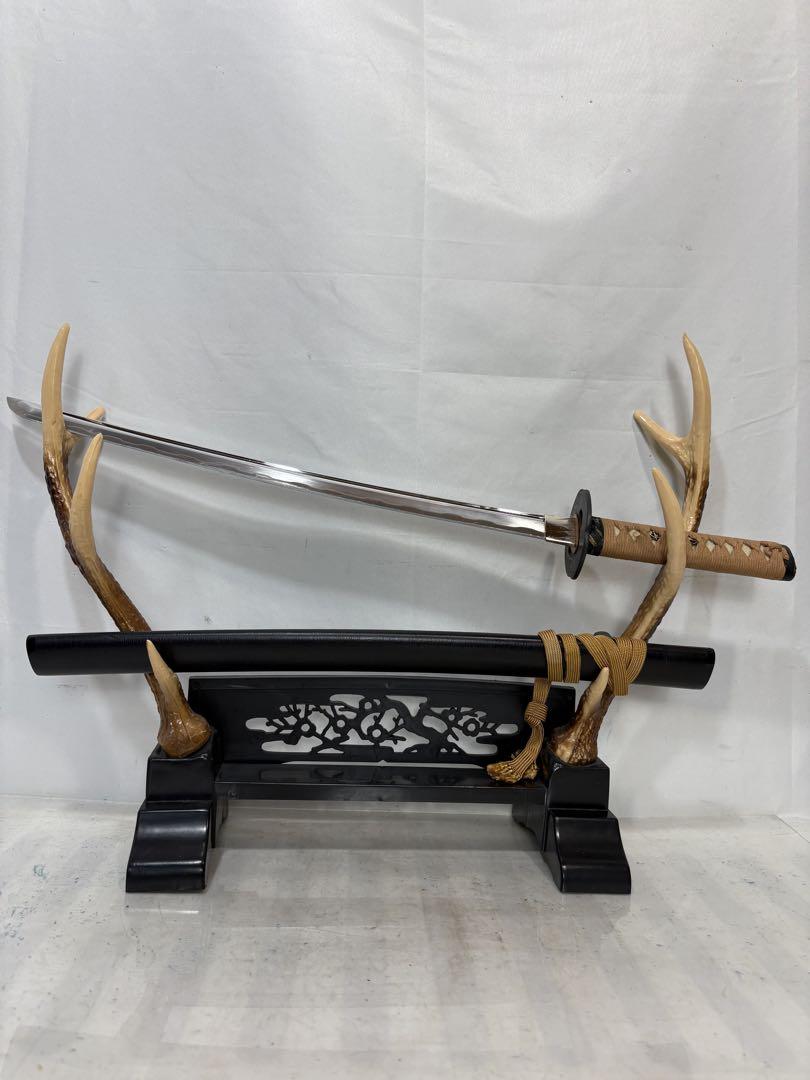 模造刀 時代 剣 刀/全長68cm鍔 拵 鞘 木製/武士 装具/古美術