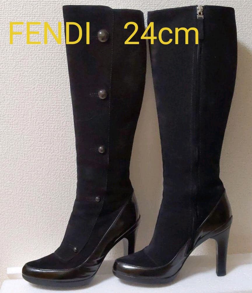 3118 未使用 フェンディ ニット メッシュ ミドルブーツ ブラック | www