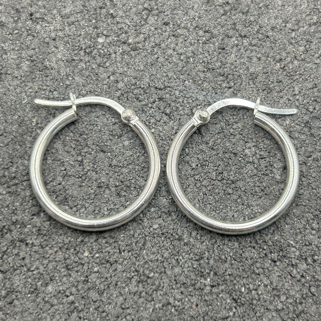 シルバー925 Silver ワイドプレーンフープピアス/軽研磨仕上げ/両耳