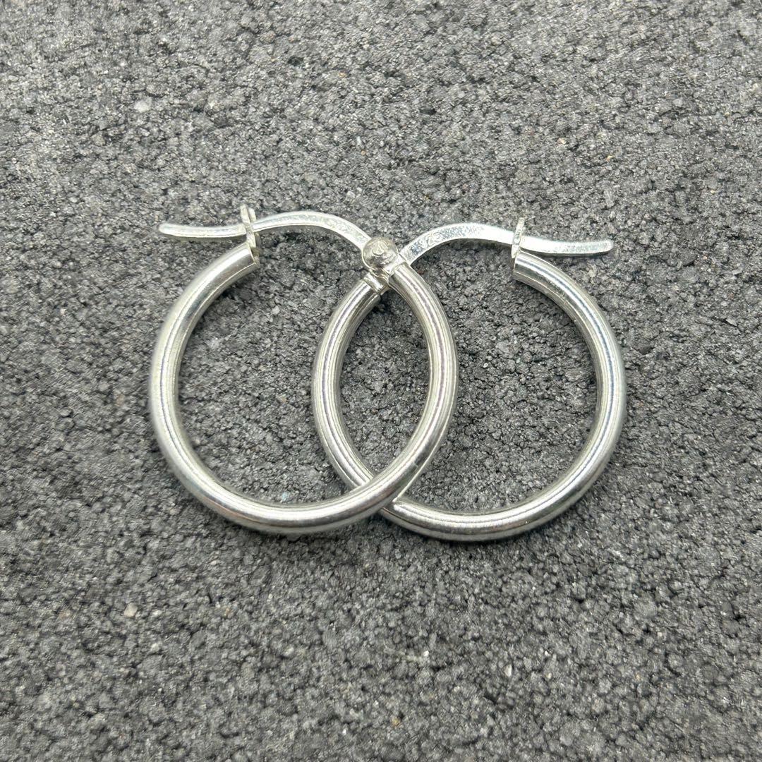 シルバー925 Silver ワイドプレーンフープピアス/軽研磨仕上げ/両耳