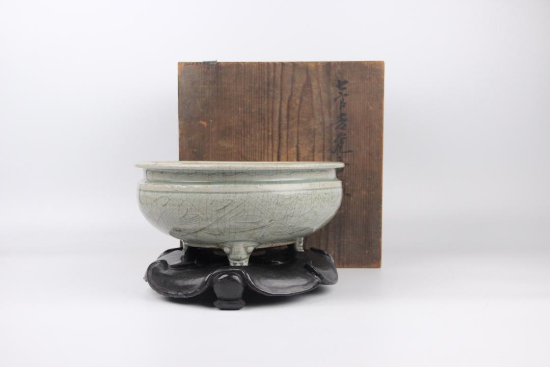 時代 天龍寺青磁 香炉 唐物 中国美術 七官青磁 大香炉 台付JL21-12 画像1