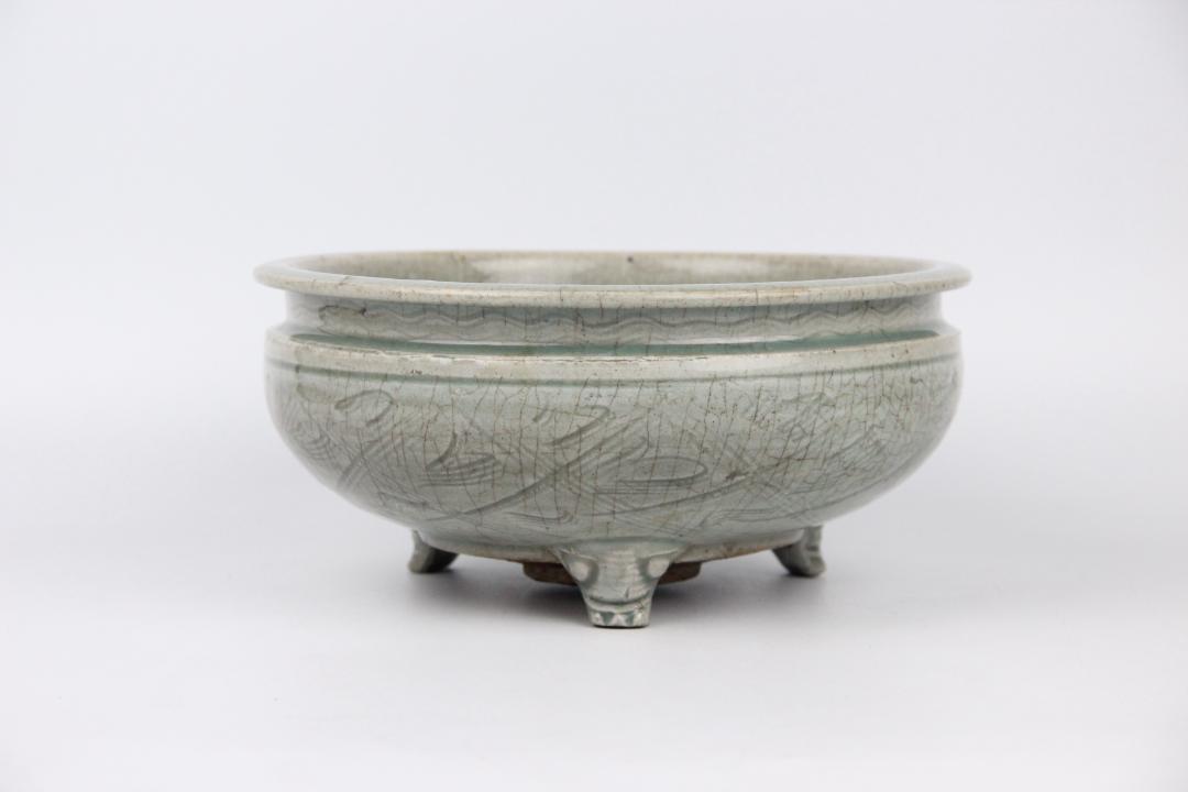 時代 天龍寺青磁 香炉 唐物 中国美術 七官青磁 大香炉 台付JL21-12 画像3