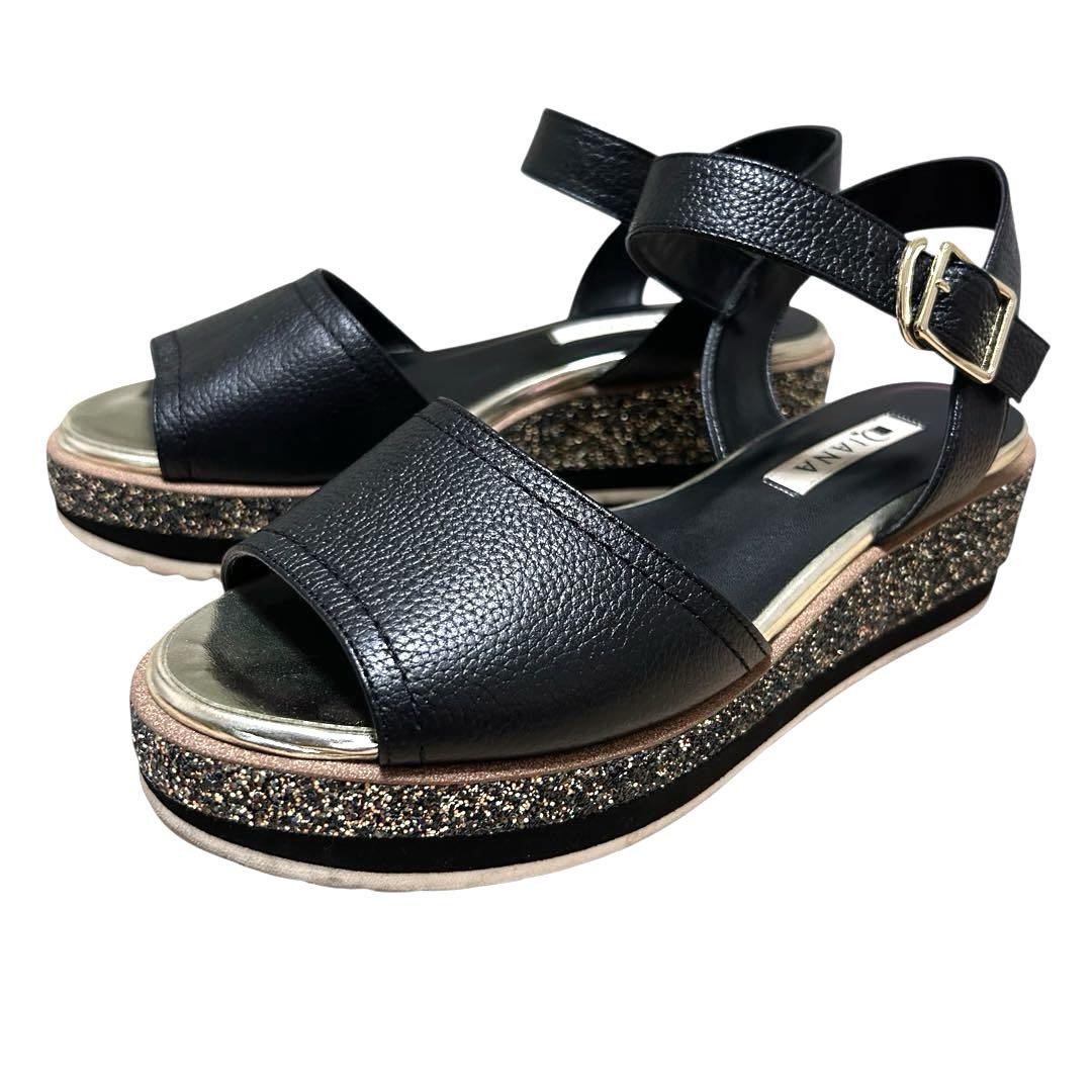 【美品】ダイアナ　グリッター厚底サンダル　アンクルストラップ　24.5㎝