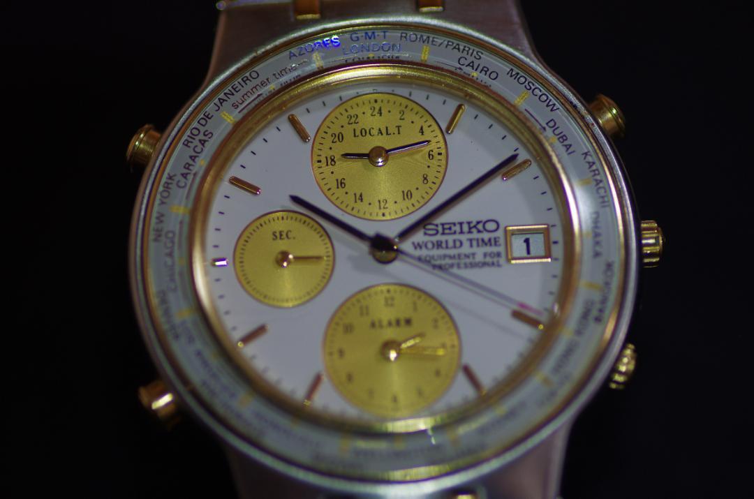 SEIKO ワールドタイム シルバー/ゴールド　5T52-7A00　電池交換済み