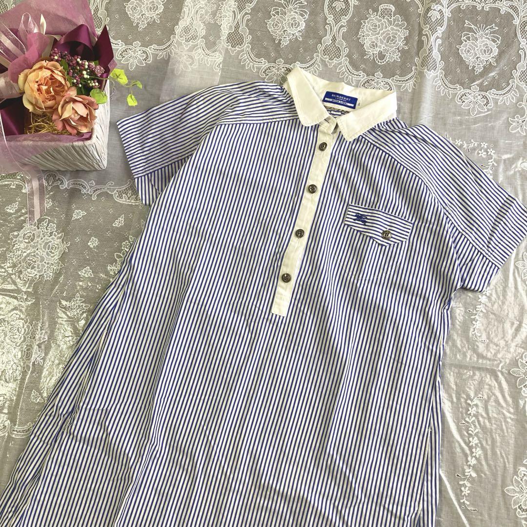 タグ付未使用品！BUBRBERRY BLUELABEL ラベンダーチュニック S BURBERRY BLUE LABEL 刺繍 ストライプ チュニック ブルー - メルカリ