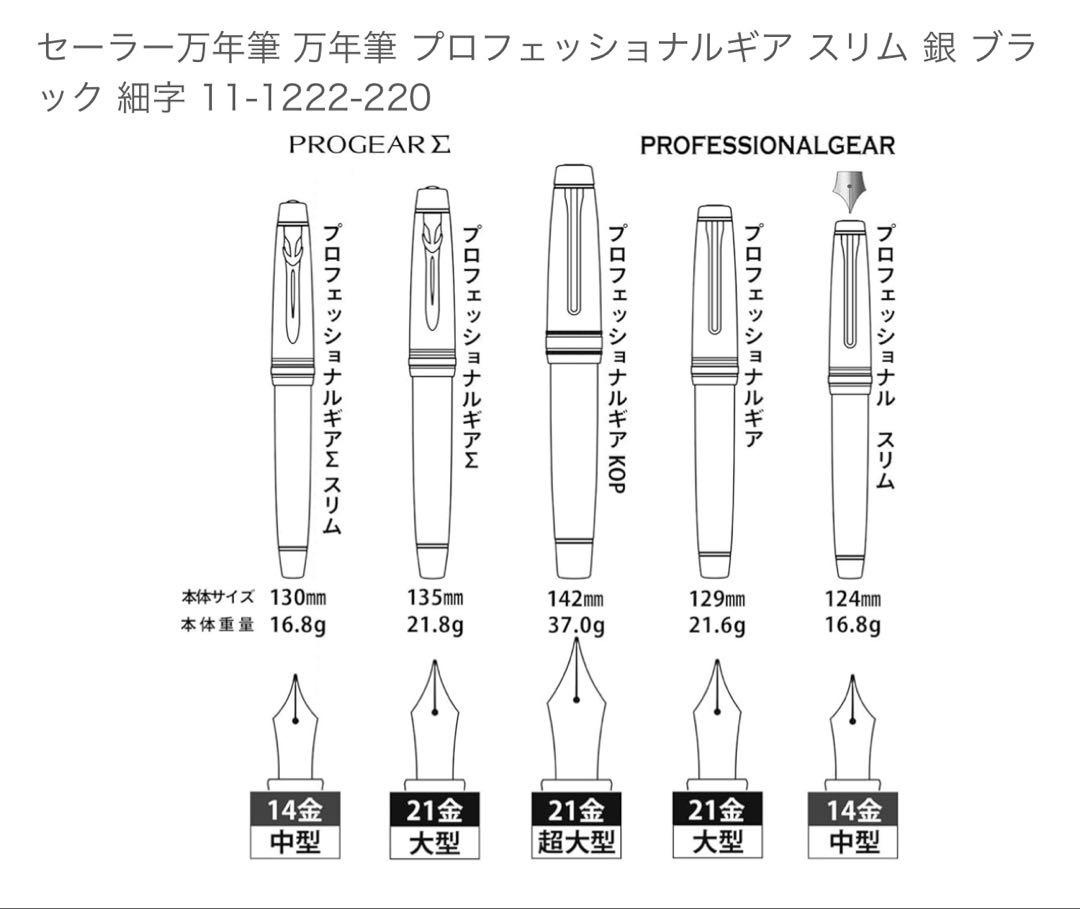 セーラー万年筆 プロフェッショナルギアスリム 銀 ブラック 細字