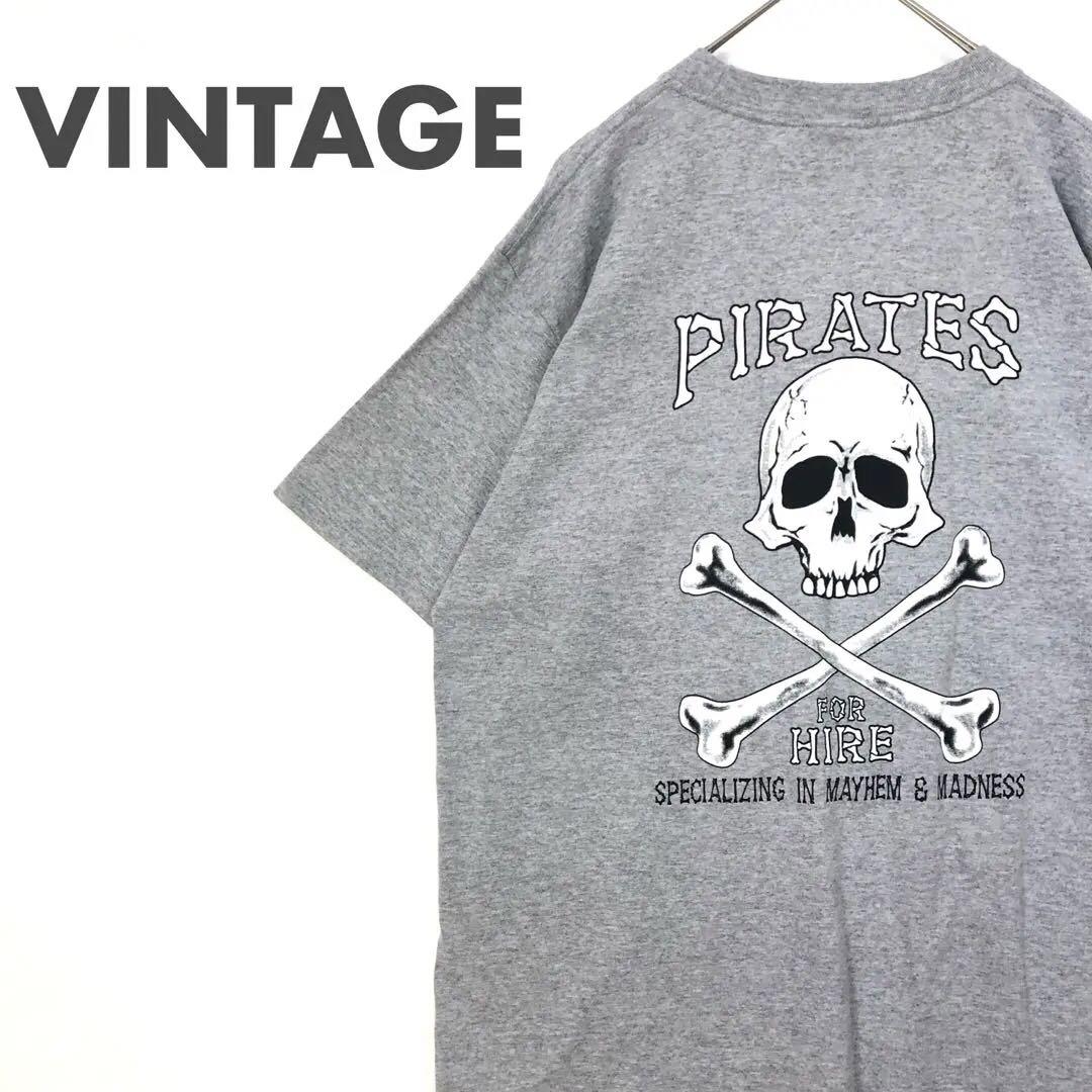2257 パイレーツ　スカル　ドクロ　ビッグロゴ　半袖　Tシャツ　グレー