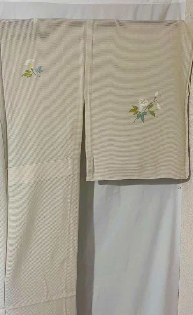 7月限定価格【新品】絽訪問着、夏袋帯、長襦袢セット　朝顔/クリーム色/正絹