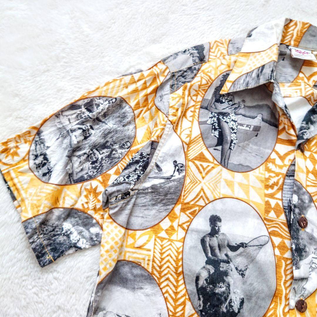 名作 70s go barefoot USA製 アロハシャツ フォトグラフ柄 名作 70s go barefoot USA製 アロハシャツ フォトグラフ柄