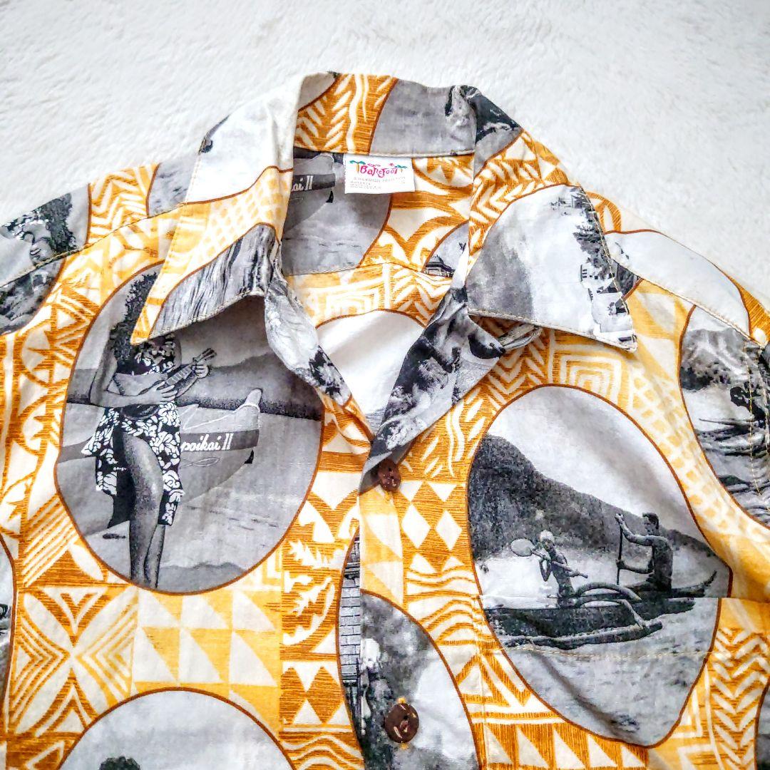 名作 70s go barefoot USA製 アロハシャツ フォトグラフ柄 名作 70s go barefoot USA製 アロハシャツ フォトグラフ柄