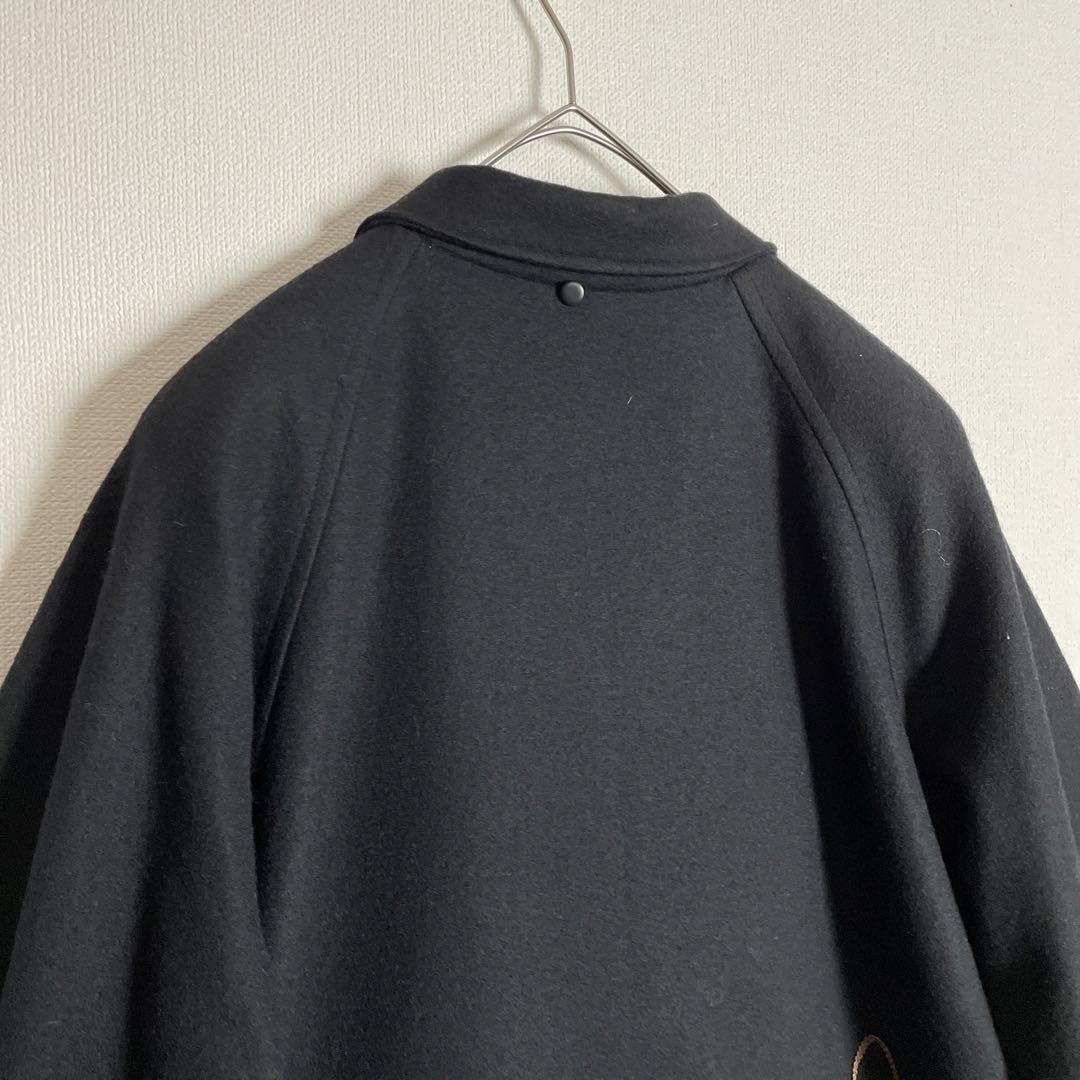 刺繍　キルティング　アート柄　デザインコート　彫刻ボタン　ブラック　レトロ　古着