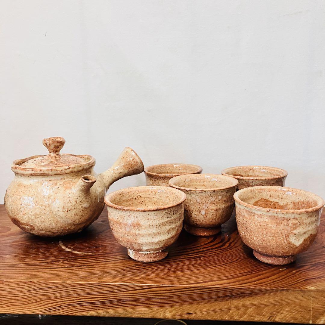 【作家物】末次観節 萩焼茶器セット（急須＋湯呑み5客）茶器　陶芸　萩焼 松月庵