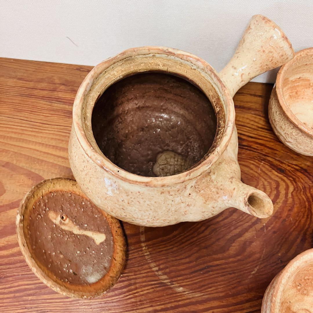 【作家物】末次観節 萩焼茶器セット（急須＋湯呑み5客）茶器　陶芸　萩焼 松月庵