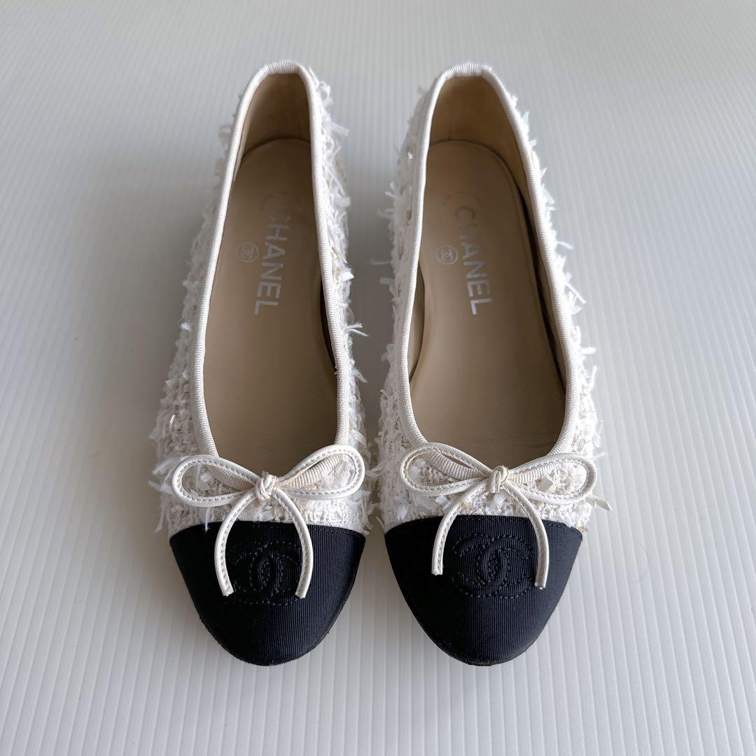 CHANEL シャネル　ココマーク　バレリーナ　フラットシューズ　ツイード　美品