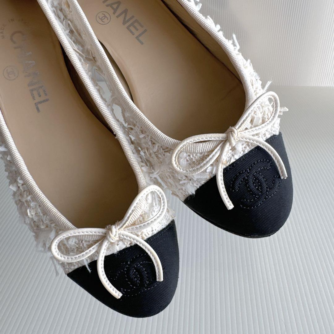 CHANEL シャネル　ココマーク　バレリーナ　フラットシューズ　ツイード　美品