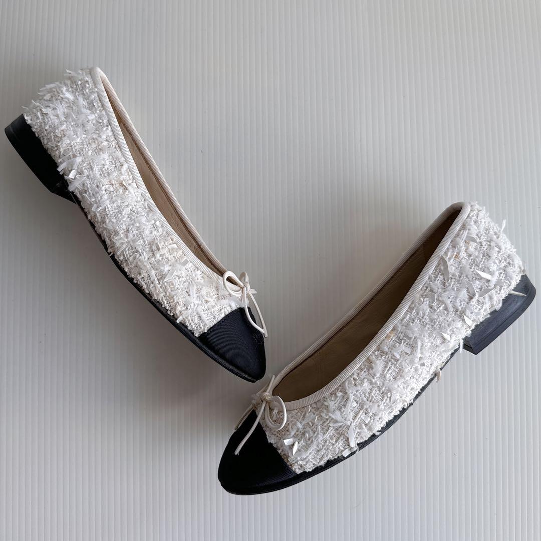 CHANEL シャネル　ココマーク　バレリーナ　フラットシューズ　ツイード　美品