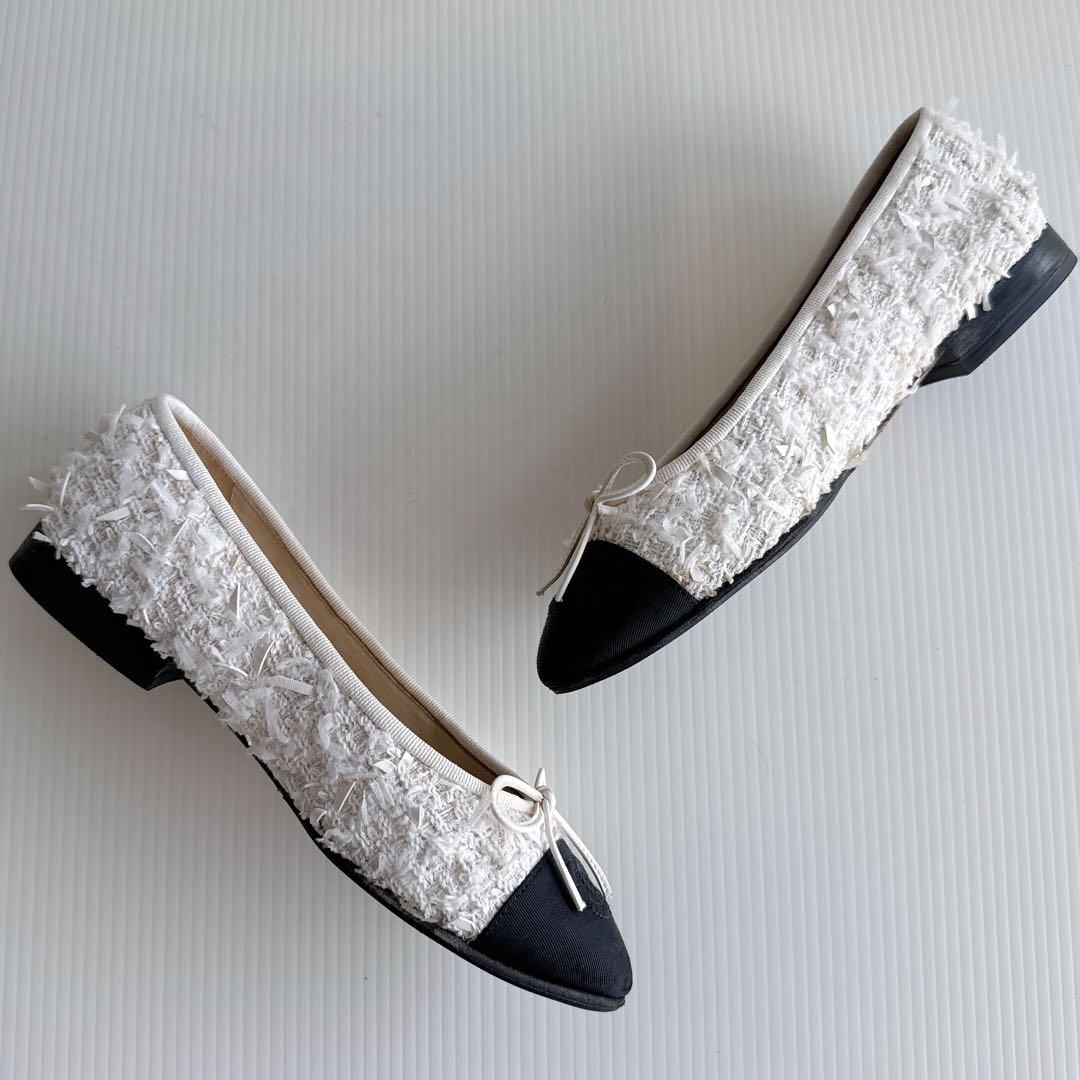 CHANEL シャネル　ココマーク　バレリーナ　フラットシューズ　ツイード　美品