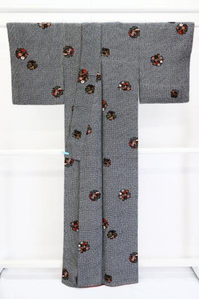 【送料込】 未使用品 小紋 袷 裄丈65cm 身丈161.5cm 吉祥文様 黒 総絞り 着物・浴衣
