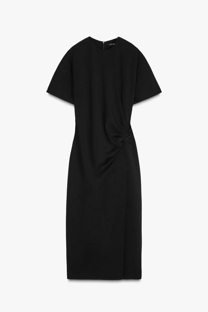 【ZARA】ギャザーディテール入りミディ丈ワンピース1165/016/800 ZARA ギャザーディテール入りミディ丈ワンピース【新品未使用