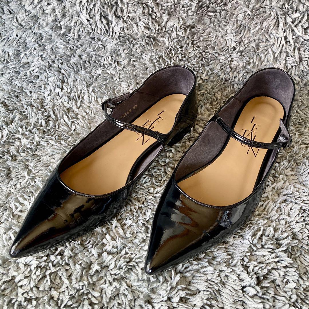 美品 LE TALON ルタロン フラット パンプス  エナメル ポインデット