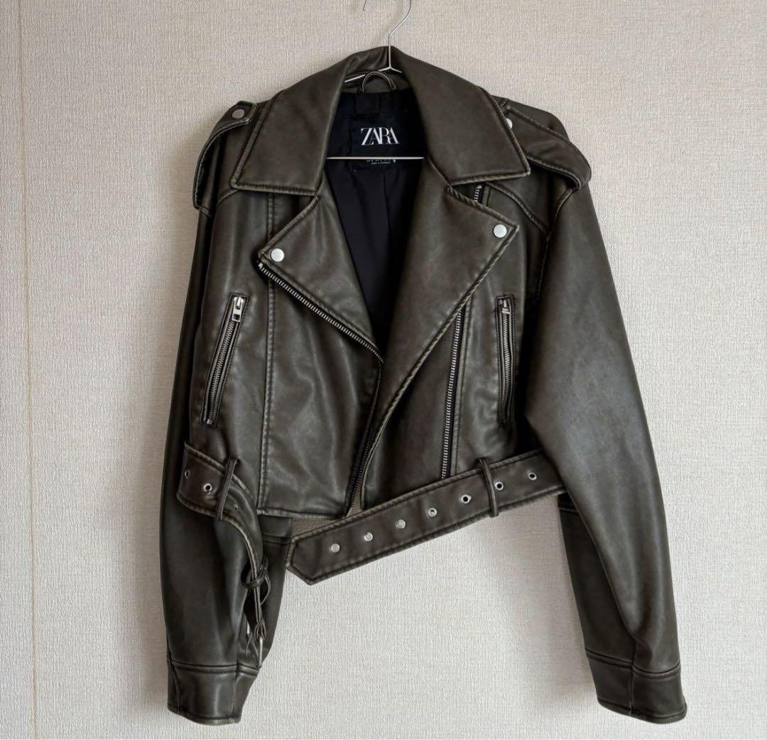 ZARA ザラ　フェイクレザークロップドライダースジャケット