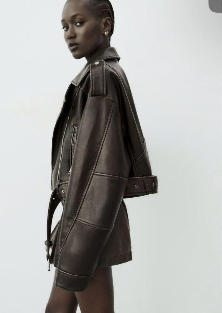 ZARA ザラ　フェイクレザークロップドライダースジャケット